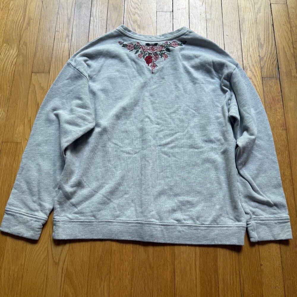 Adaptation Post LA Size L Gray Red Rose Floral Embroidered Crewneck Sweatshirt - Picture 12 of 15